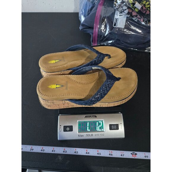 Volatile Womens Blue Wedge Platform Sandals Size 7 Woven Summer Cork Chunky Date - Picture 11 of 11